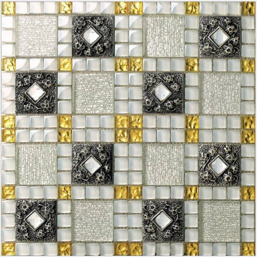 5 PCS Crystal White Gold Glass Tile Backsplash Glass Black Resin Mirror Diamond Mosaic Kitchen Bathroom Tiles HYM029 - My Building Shop