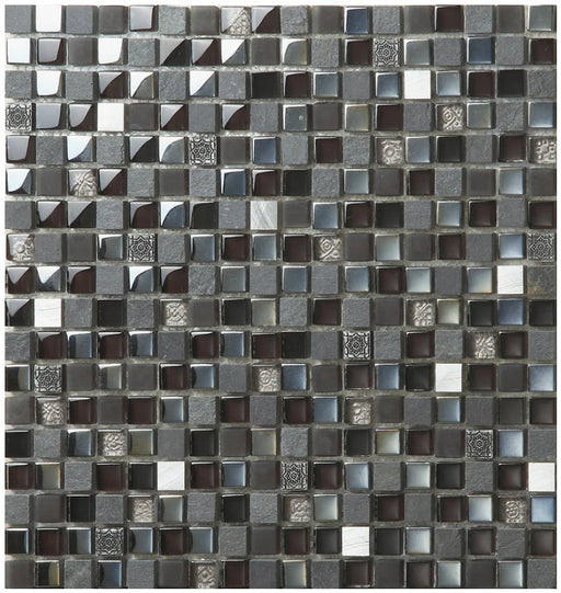 11 PCS Black Gray Glass Mix Stone Mosaic Kitchen Backsplash Silver Metal Bathroom Wall Tile YBL020 - My Building Shop