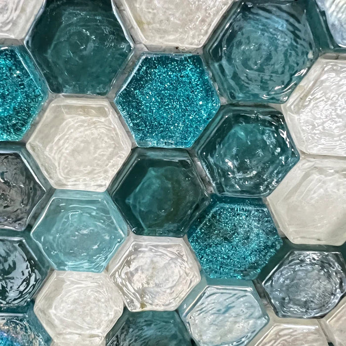 11 PCS Hexagon Aquamarine Blue Green White Glass Mosaic Kitchen Backsplash Bathroom Wall Tile CGMT2211 - My Building Shop