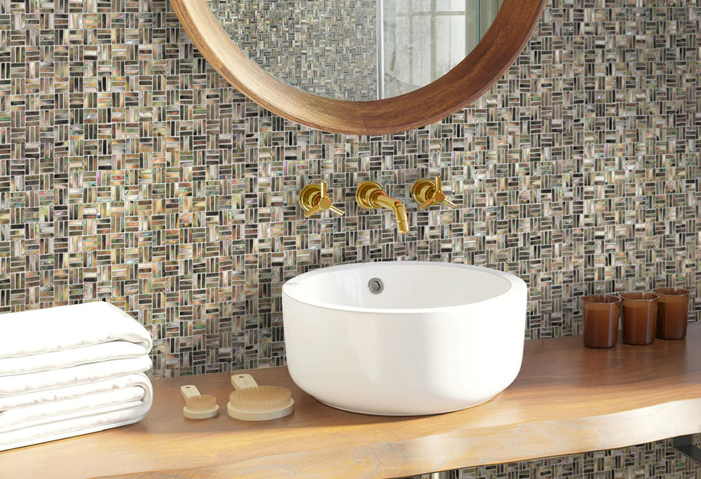 Black Gold Strip Weave Mother of Pearl Shell Mosaic Kitchen Backsplash Bathroom Wall Tile MOP110306 - My Building Shop